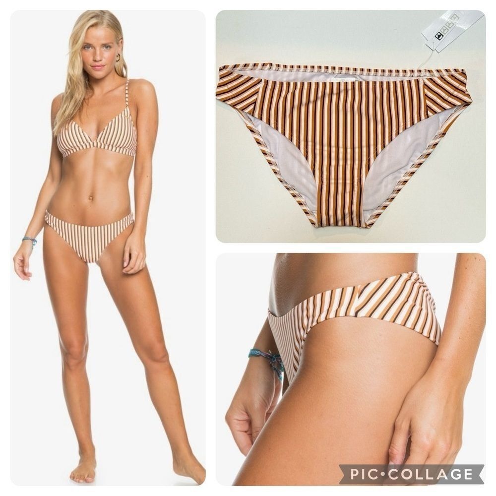 ROXY Classic Full Coverage Striped Bikini Bottom, Medium